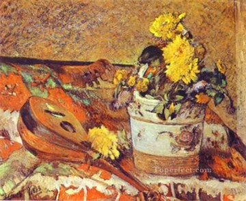  Primitivism Oil Painting - Mandolina and Flowers Post Impressionism Primitivism Paul Gauguin